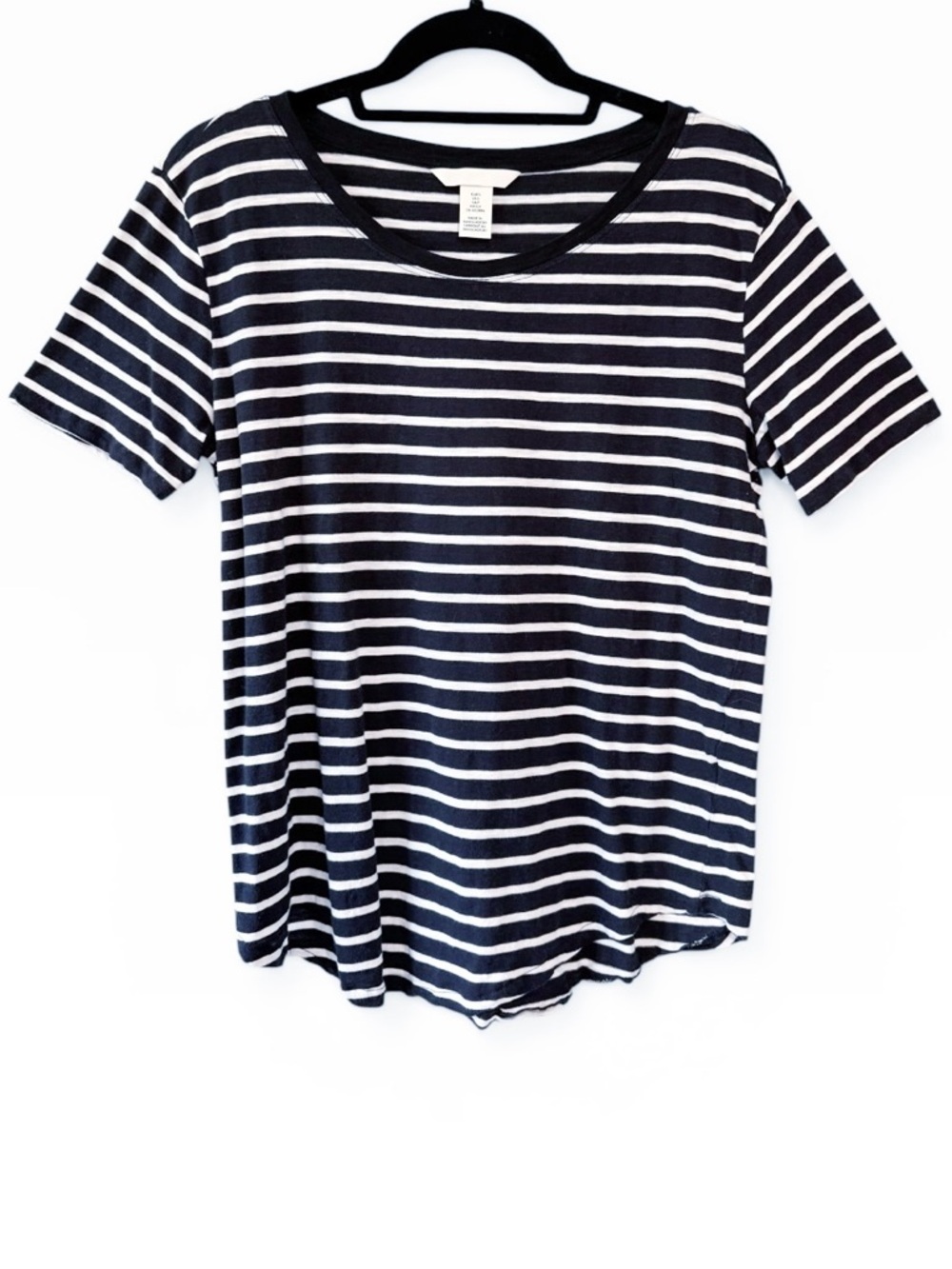 H&M Striped Short Sleeve Scoop Neck Relaxed Fit Tee Shirt Navy White Size Small